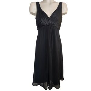 Jones New York Dress 6 Black Satin Chiffon Ruched V-Neck Midi DressLBD Formal